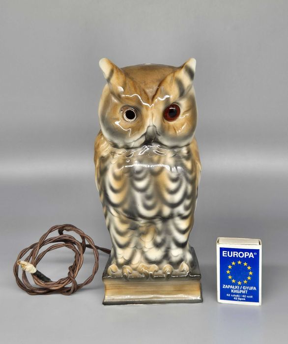 Lampka nocna Sowa bez oka figurka porcelana sygnowana vintage
