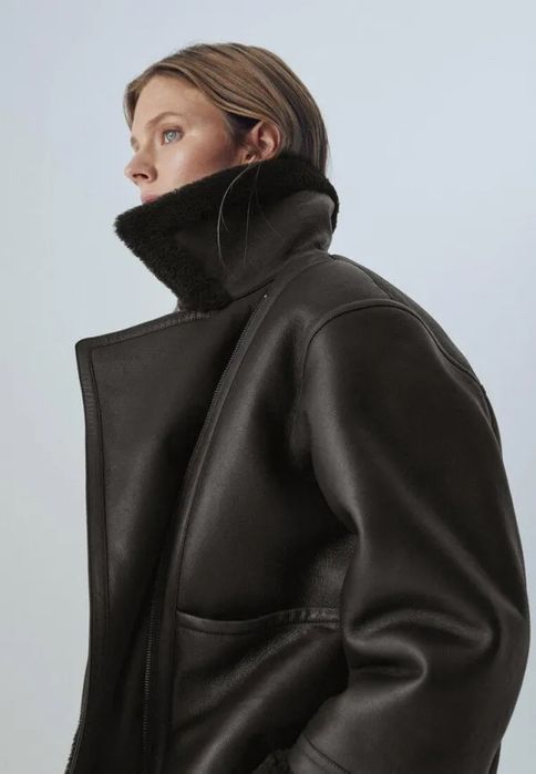 Massimo dutti дублянка авіатор натуральна ЧОРНА