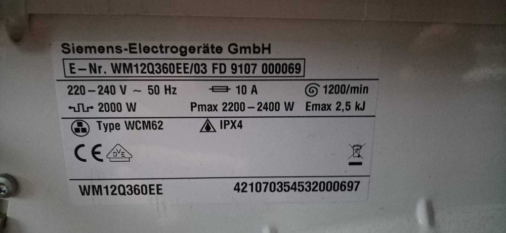 Maquina de lavar roupa - SIEMENS (Motor-Mód.Eletrónico-Eletrovalvula)