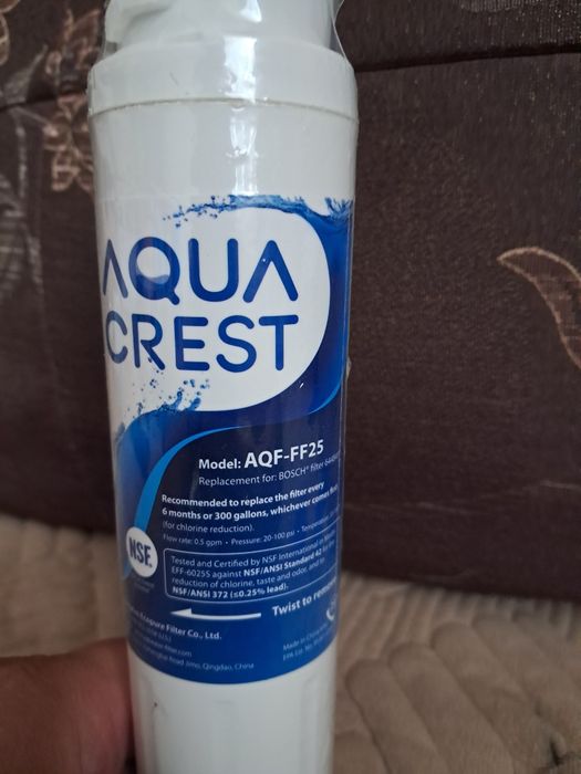 Змінний фільтр для води холодильника Aqua Crest.Модель AQF-FF25 розроблена для сумісності з холодильниками Bosch, Siemens та іншими марками.