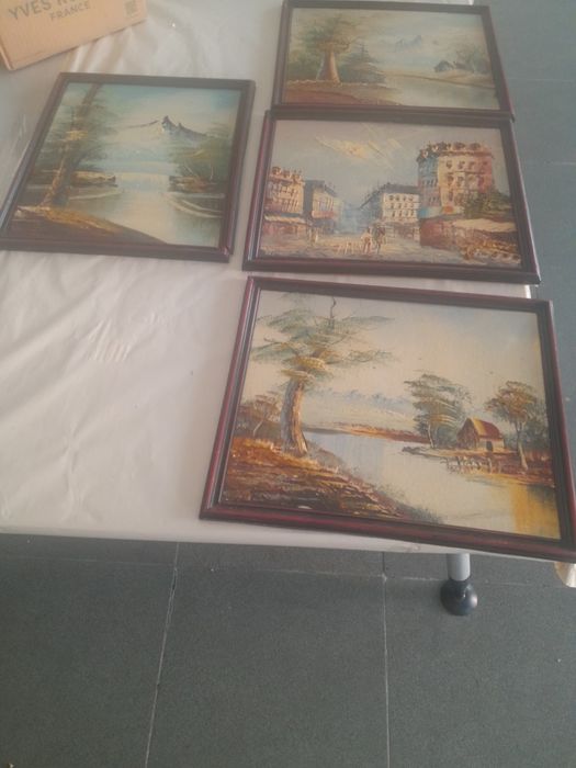4 quadros pintados á mão pintor original