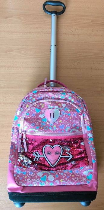 Mochila Trolley de criança/menina com rodas, alças e pega regulável