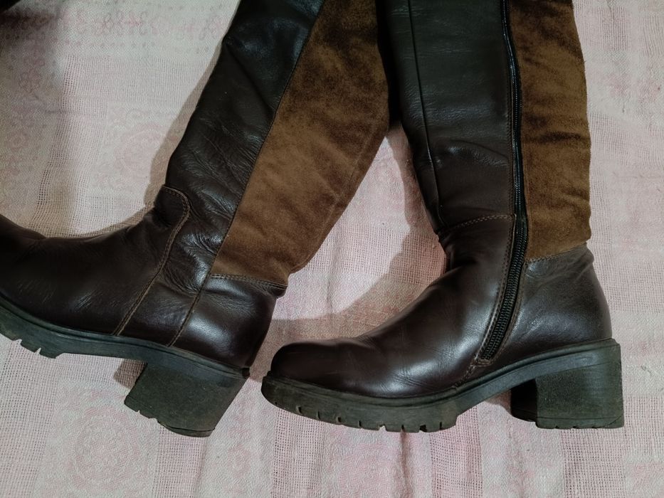 Чоботи шкіряні високі, чоботи демі, чоботи шоколадний колір, 37