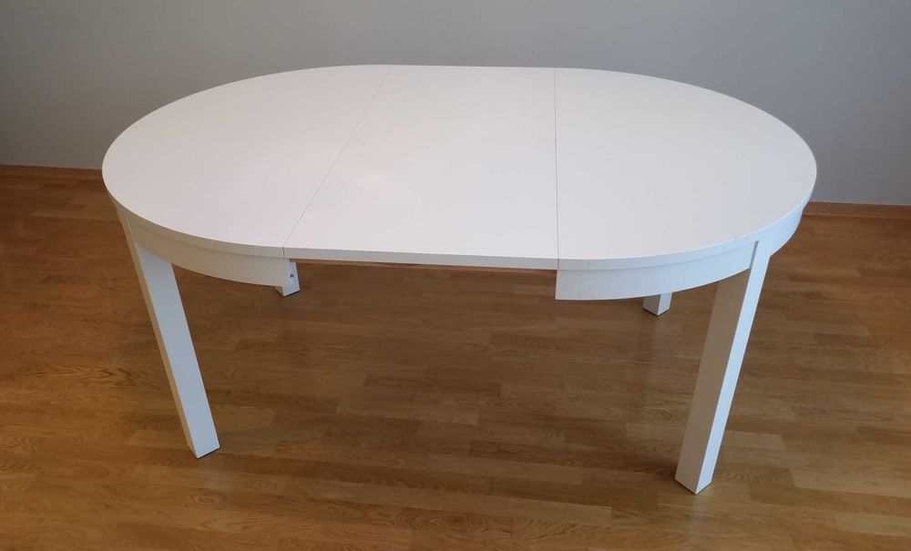 Biały okrągły stół IKEA BJURSTA 115cm rozkładany do 166cm dla 4-6 osób