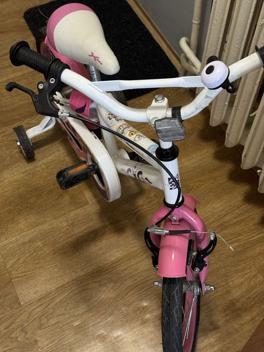 Rower dziecięcy dla dziewczynki, kółka boczne (rozmiar 14 cali)