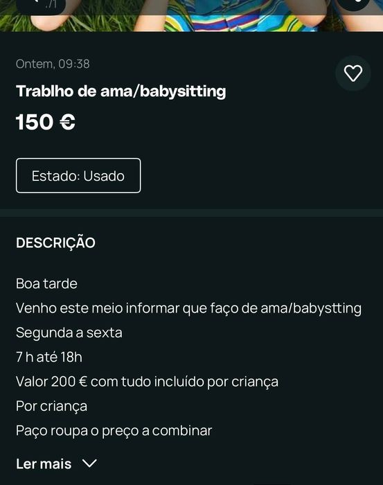 Tomo conta de criança