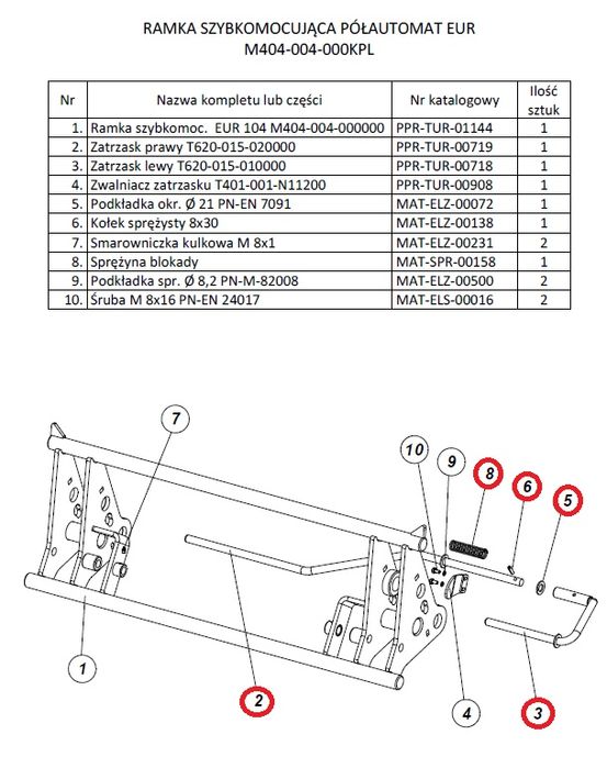 Zatrzask ramki TUR Ursus/Warfama TUR4 TUR4F TUR6 TUR6A TUR8