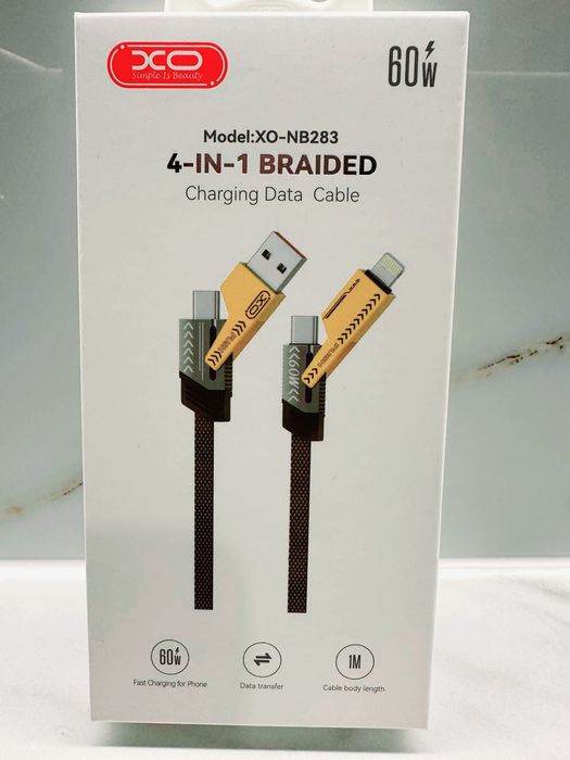 Przewód, kabel 4w1 USB-C - Lightning + USB - USB-C 60W 1m