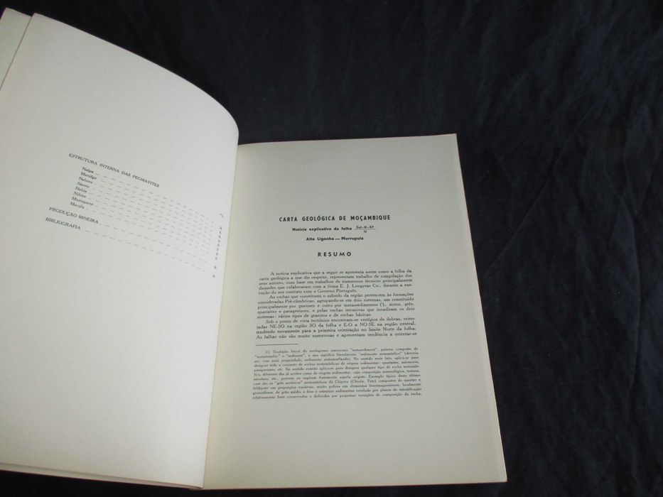 Livro Carta Geológica de Moçambique Alto Ligonha Murrupula 1962