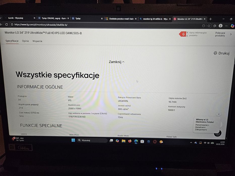 Monitor lg 34 model 34 wl50s-C