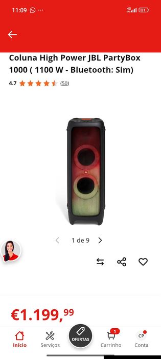 Coluna High Power JBL Partbox 1000 Bluetooth