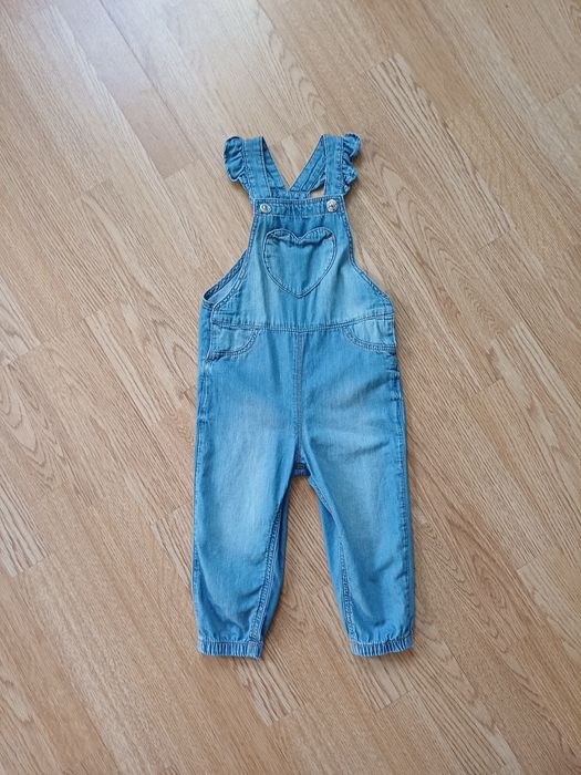 Ogrodniczki H&M jeansowe 86 + sweterek rozpinany