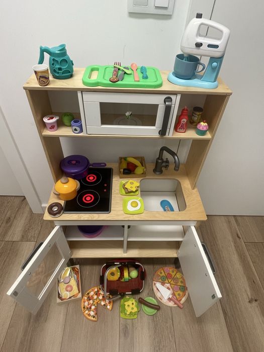 Drewniana kuchnia dla dzieci | DUŻY KOMPLET | podświetlana