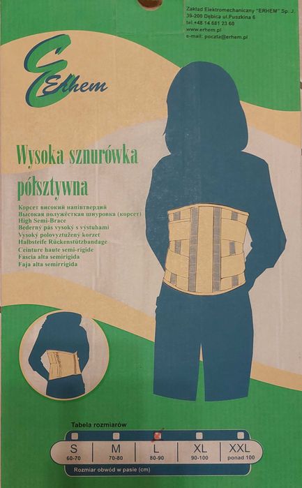 Gorset ortopedyczny wysoka sznurówka, nowy, rozmiar L, 80-90cm