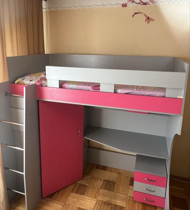 Дитяче ліжко-горище з матрацом, шафою та столом (Індивідуальний проєкт)
