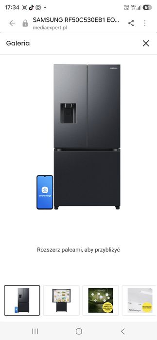Lodówka SAMSUNG RF50C530EB1 EO No frost Side by side AI Energy Mode Kostkarka 177.6cm Grafitowa stal - Nowa na gwarancji