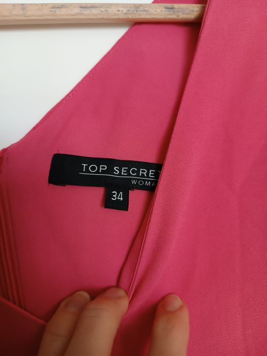 Różowa asymetryczna midi sukienka XS 34 krótszy przód dłuższy tył