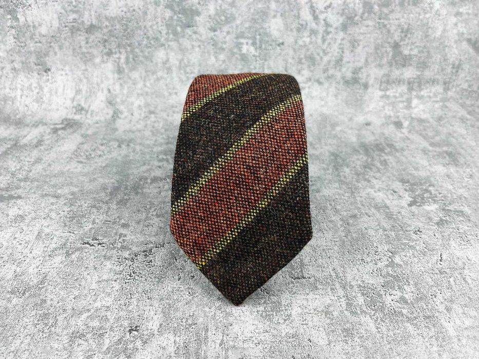 Nowy wełniany krawat SuitSupply regimental brąz bordo czerwony wełna