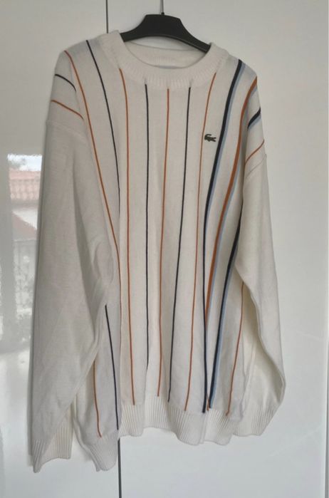 Lacoste biały sweter w paski