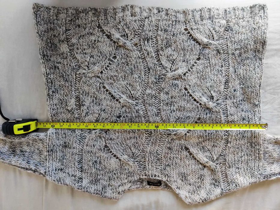 Suéter Pulôver Cinza Cáqui Chunky Tricotado Ouro Mohair Lã Aran M