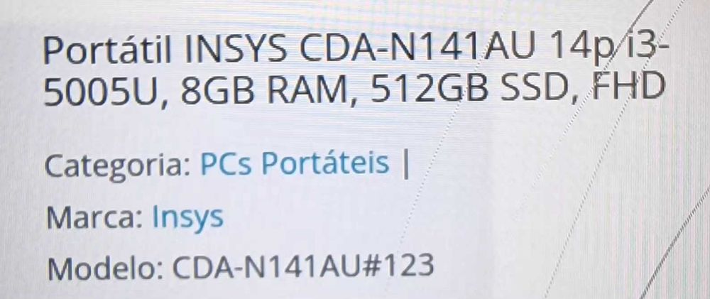 Vendo Portátil INSYS CDA-141AU