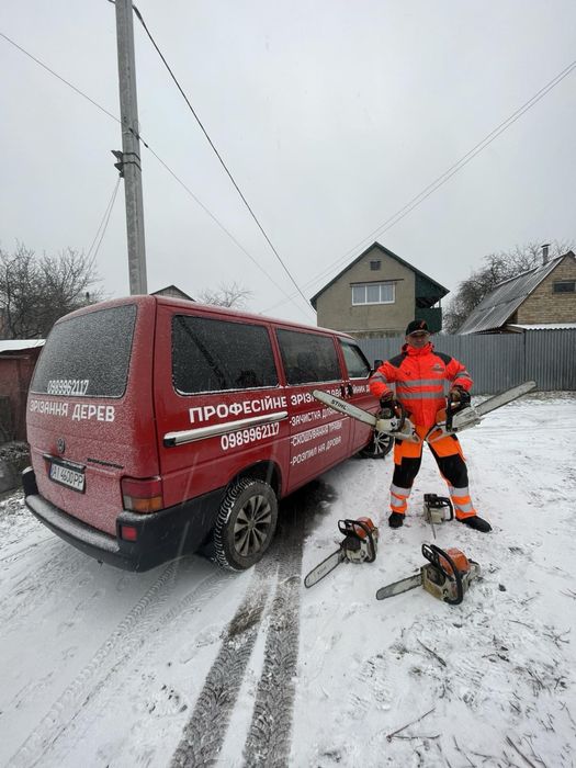 Зрізання аварійних дерев.Порізка на дрова .Подрібнення гілля.