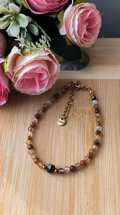 Piękna bransoletka agat brązowy nowa z kamieni naturalnych