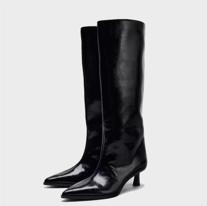 Трендові високі чоботи zara, каблук kitten heel