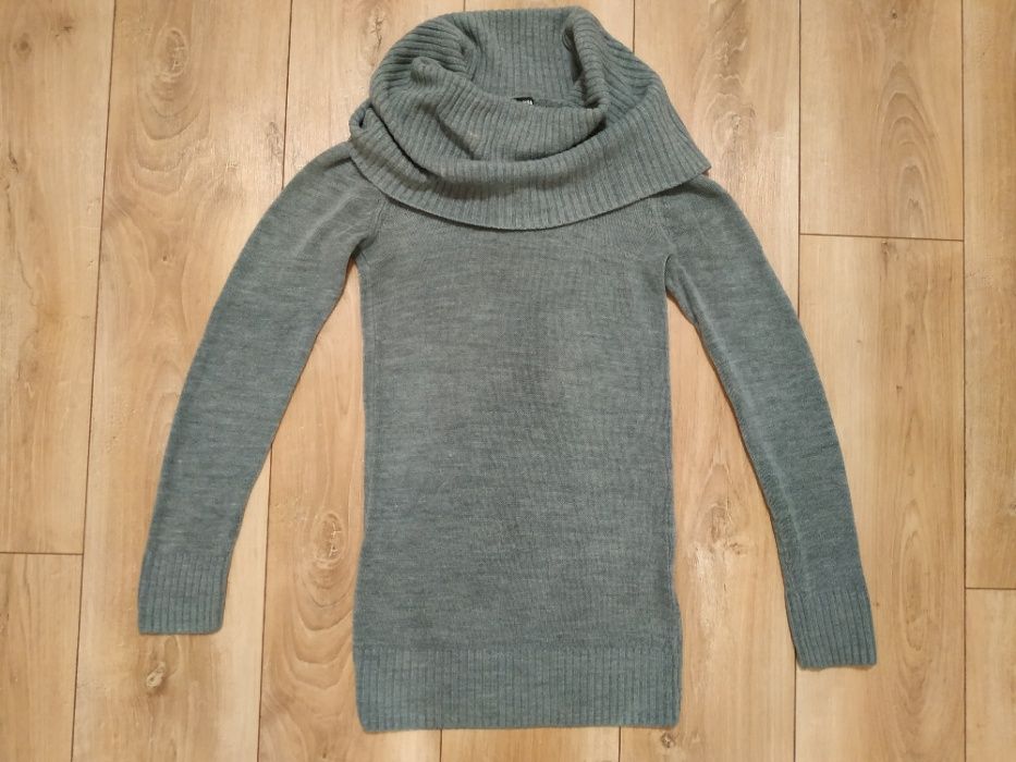 Szary golf H&M rozmiar XS 34 long duży kołnierz