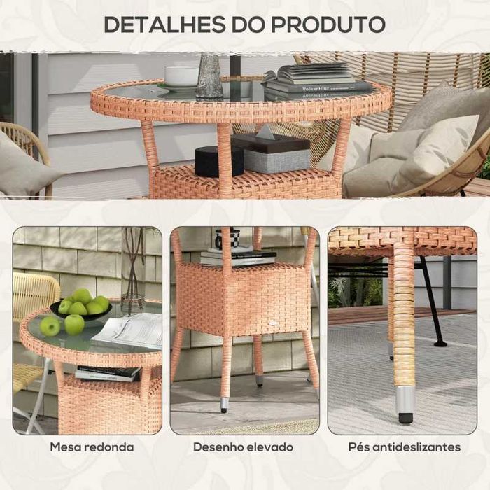 Mesa Redonda de Jardim com Tampo de Vidro (Novo)