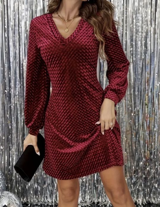 Sukienka damska długi rękaw czerwona elegancka L