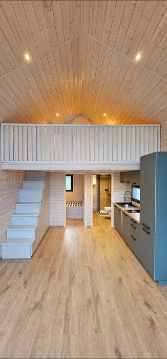 Domek mobilny drewniany szkieletowy stodoła antresola