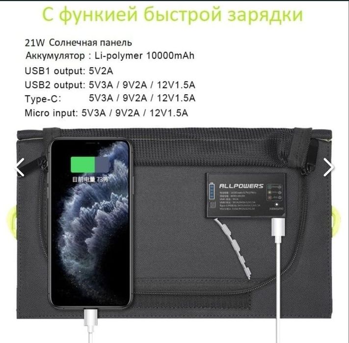 Allpowers 21 Вт Солнечная панель с аккумулятором сонячна панель для телефона