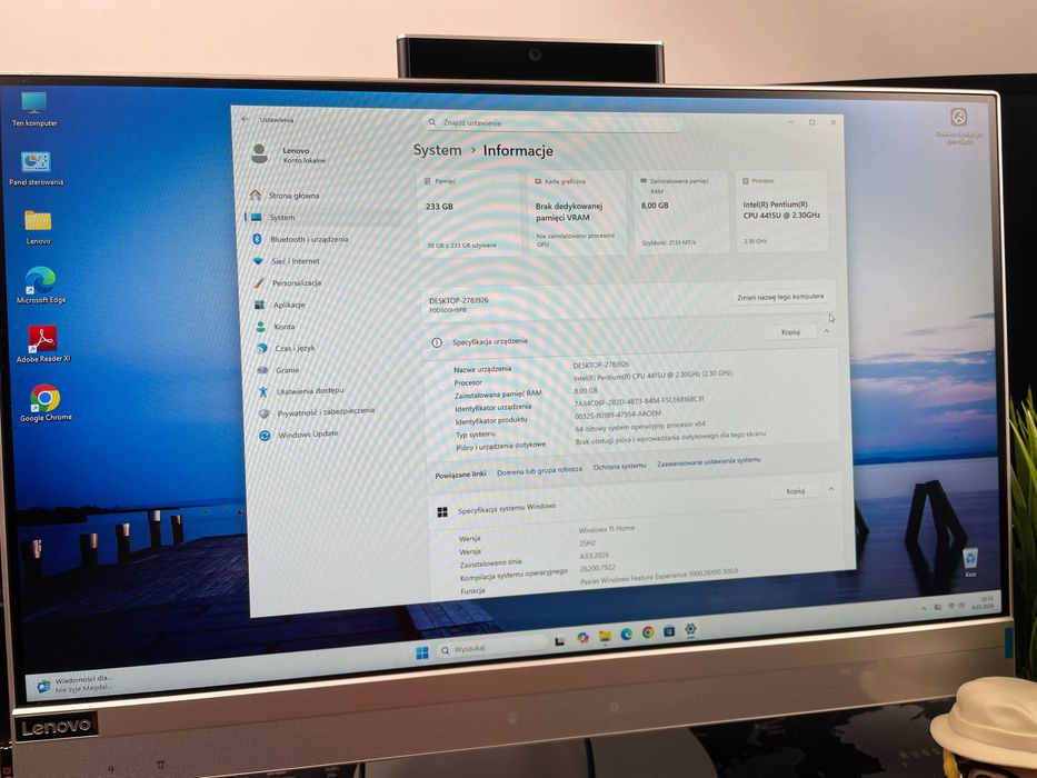Komputer All-in-one Lenovo Ideacenter WIN11, 256GB SSD, 8GB Ram, WIFI