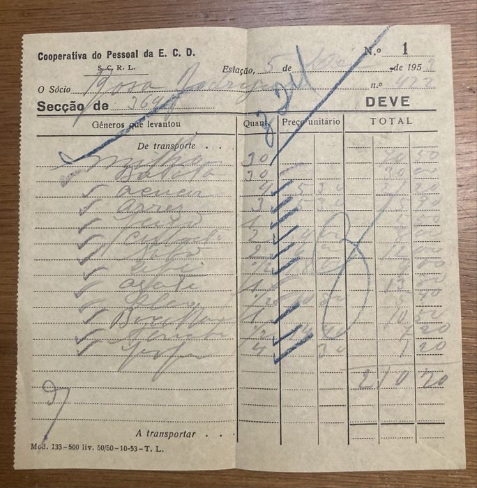 5 facturas da Empresa Carbonífera do Douro de 1953