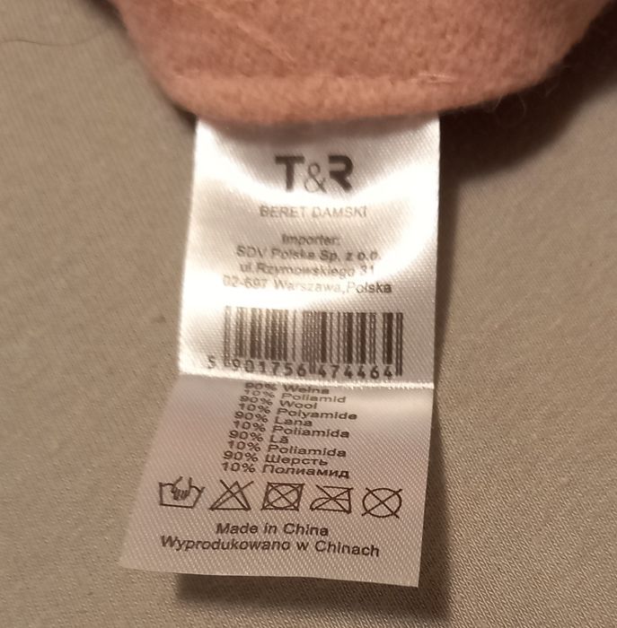 Różowy beret uniwersalny 90% wełna