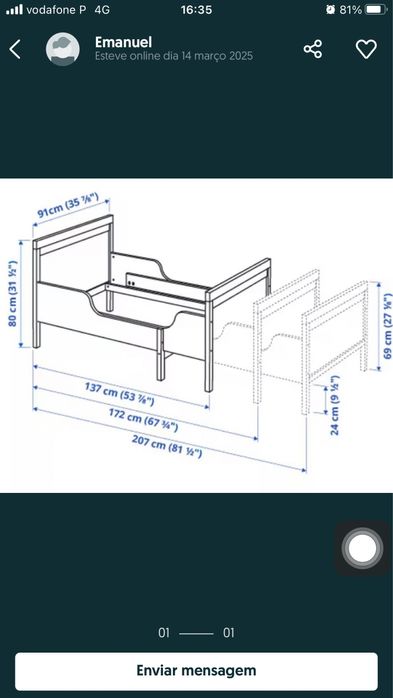 Cama extensivel com estrado de ripas