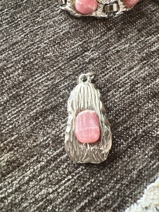 Rodonit różowy bransoletka wisiorek komplet