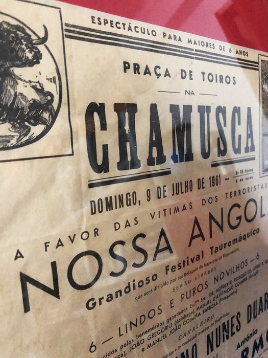 Poster / Cartaz do Grandioso FESTIVAL TAUROMÁTICO na CHAMUSCA a favor das vítimas de ANGOLA - 1961