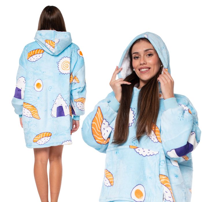 Bluza Koc Kocobluza 2w1 Oversize Kaptur Gruba Sherpa Niebieska w Sushi