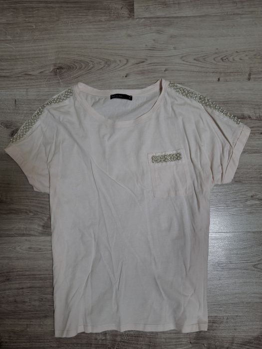 Mohito Tshirt Damski! Koraliki! Kieszonka! Pudrowy Róż! Roz.M