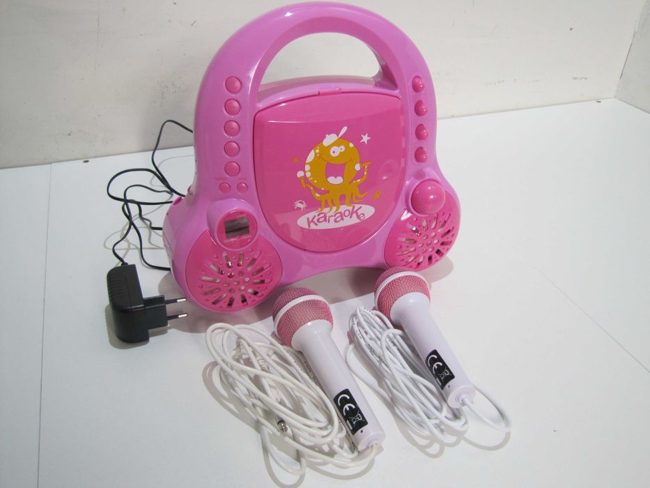 Karaoke dla dzieci odtwarzacz CD 2 mikrofony Auna Rockpocket różowe