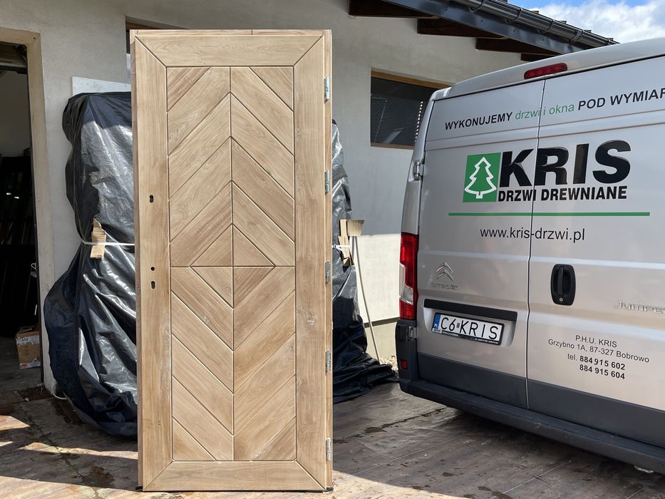 Drzwi zewnętrzne drewniane 100% lite Dębowe 98x230 Nietypowe