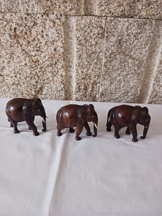 Elefantes antigos em madeira exótica