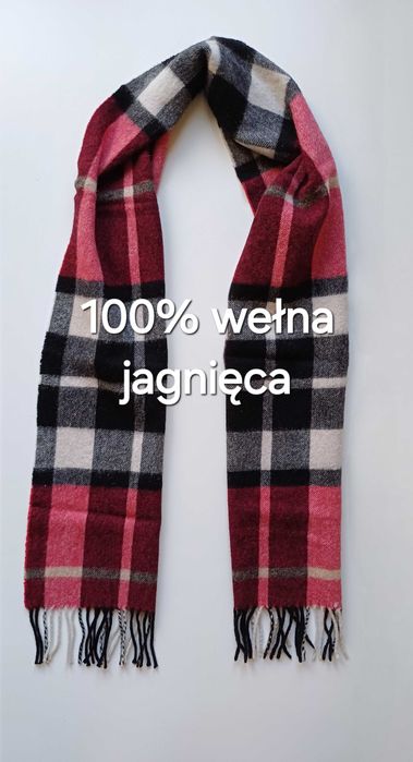 Piękny szalik w kratę z wełny jagnięcej