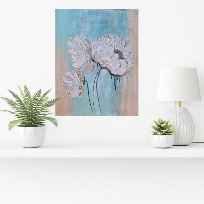 Obraz ręcznie malowany akrylami na płótnie Kwiaty 3d strukturalny