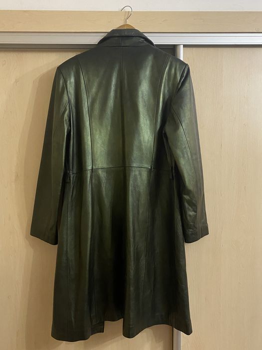 плащ женский, кожаный, пальто. плащ черный, изумрудный, размер м
