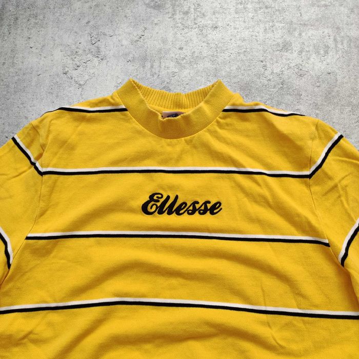 MĘSKA Koszulka Żółta Paski w Stylu RETRO Ellesse Haft Logo Casual