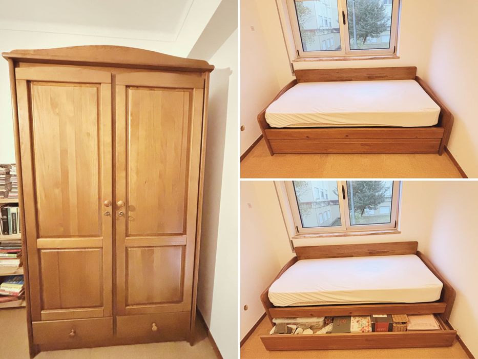 Conjunto de quarto em pinho maciço