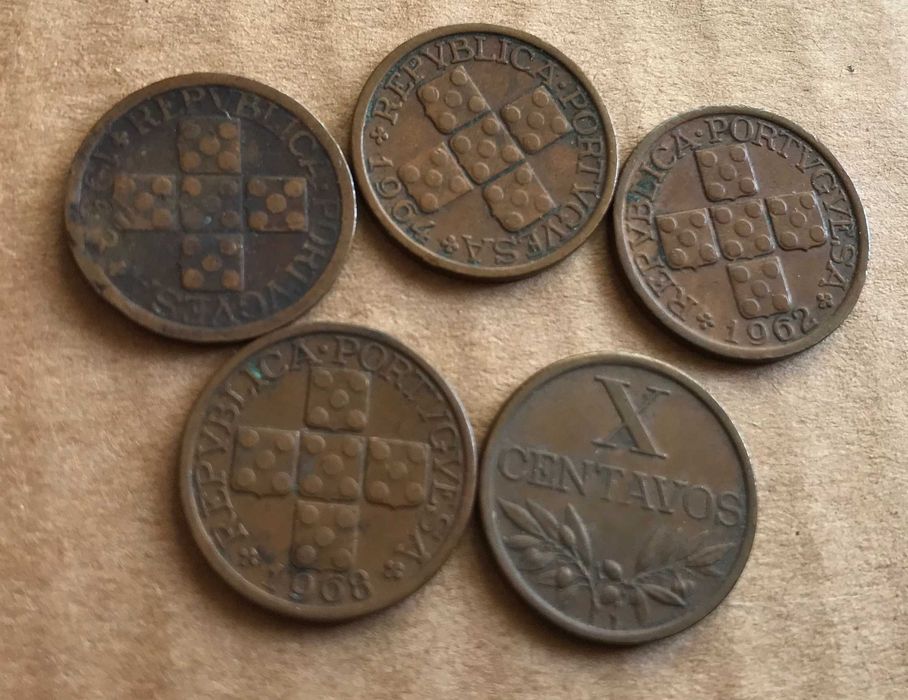 Moedas de 2 a 20 centavos, vários anos
